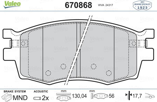 Valeo 670868 - Комплект спирачно феродо, дискови спирачки vvparts.bg