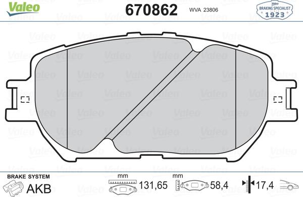 Valeo 670862 - Комплект спирачно феродо, дискови спирачки vvparts.bg