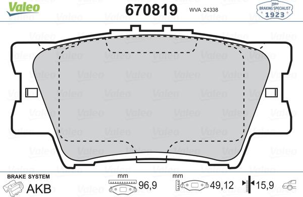 Valeo 670819 - Комплект спирачно феродо, дискови спирачки vvparts.bg