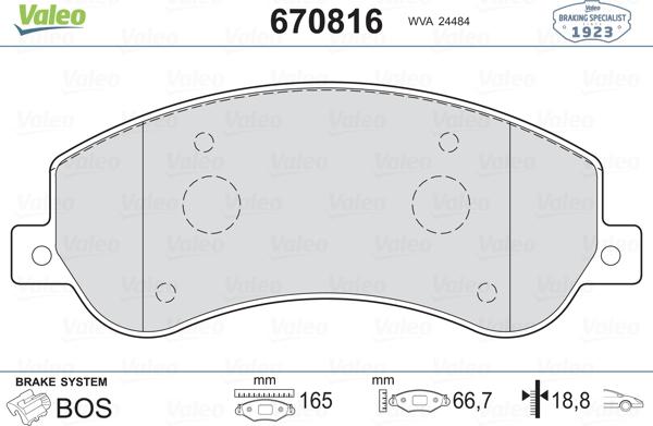 Valeo 670816 - Комплект спирачно феродо, дискови спирачки vvparts.bg