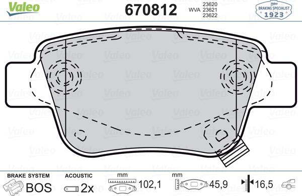 Valeo 670812 - Комплект спирачно феродо, дискови спирачки vvparts.bg