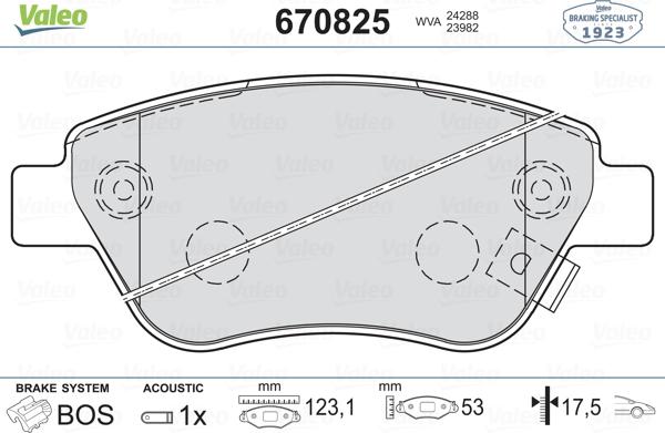 Valeo 670825 - Комплект спирачно феродо, дискови спирачки vvparts.bg