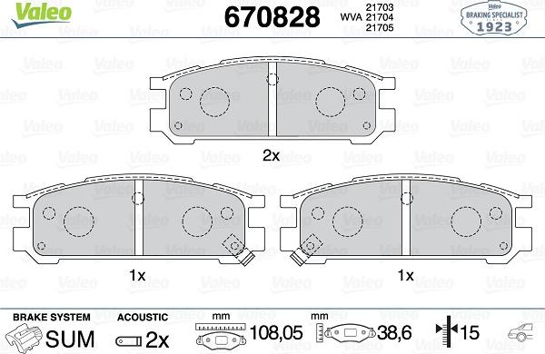 Valeo 670828 - Комплект спирачно феродо, дискови спирачки vvparts.bg