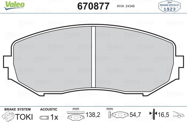 Valeo 670877 - Комплект спирачно феродо, дискови спирачки vvparts.bg