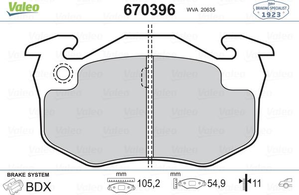 Valeo 670396 - Комплект спирачно феродо, дискови спирачки vvparts.bg