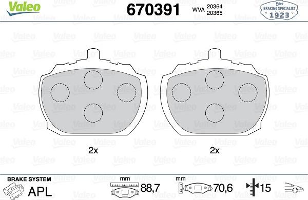 Valeo 670391 - Комплект спирачно феродо, дискови спирачки vvparts.bg