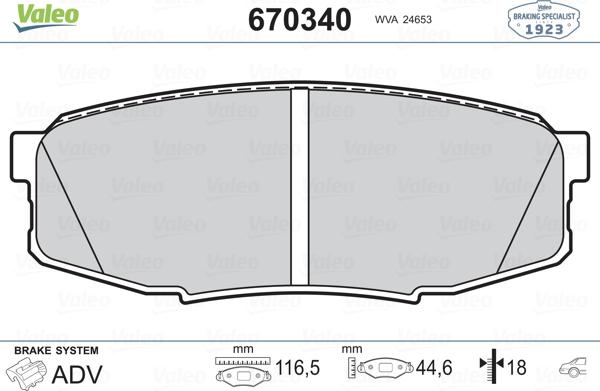 Valeo 670340 - Комплект спирачно феродо, дискови спирачки vvparts.bg