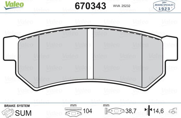 Valeo 670343 - Комплект спирачно феродо, дискови спирачки vvparts.bg