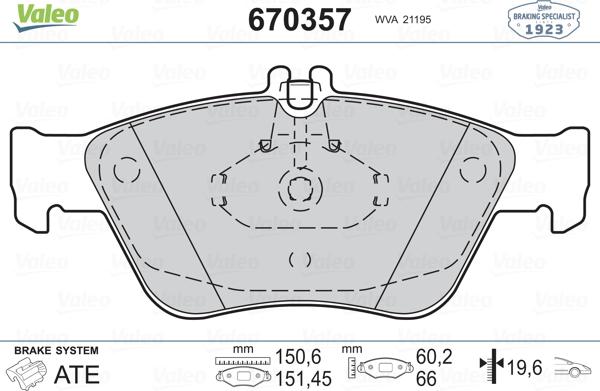 Valeo 670357 - Комплект спирачно феродо, дискови спирачки vvparts.bg