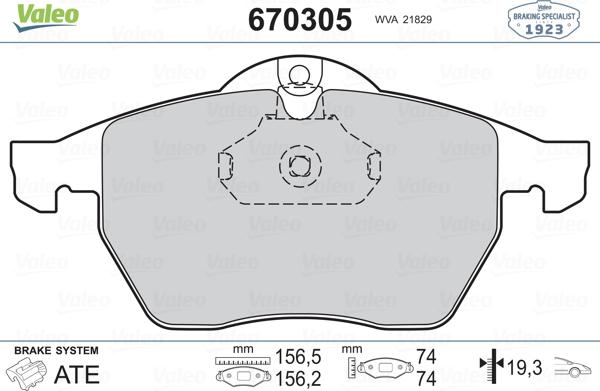 Valeo 670305 - Комплект спирачно феродо, дискови спирачки vvparts.bg