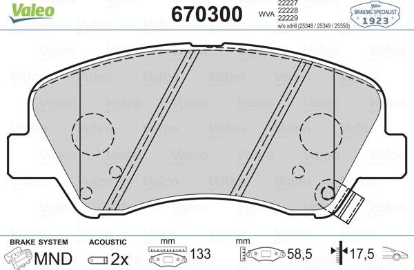 Valeo 670300 - Комплект спирачно феродо, дискови спирачки vvparts.bg