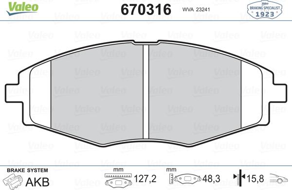 Valeo 670316 - Комплект спирачно феродо, дискови спирачки vvparts.bg