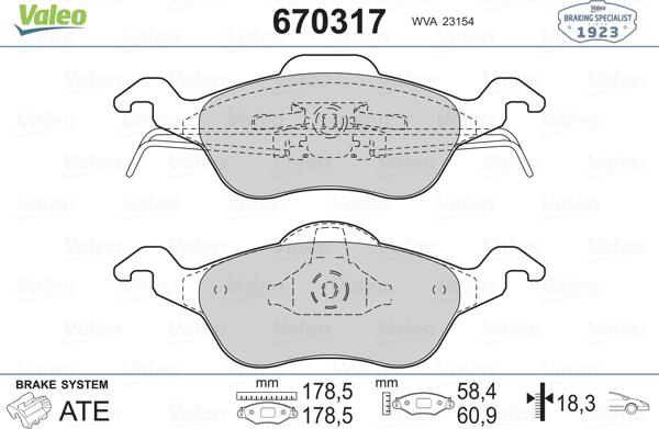 Valeo 670317 - Комплект спирачно феродо, дискови спирачки vvparts.bg