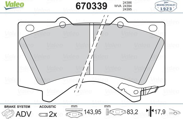 Valeo 670339 - Комплект спирачно феродо, дискови спирачки vvparts.bg