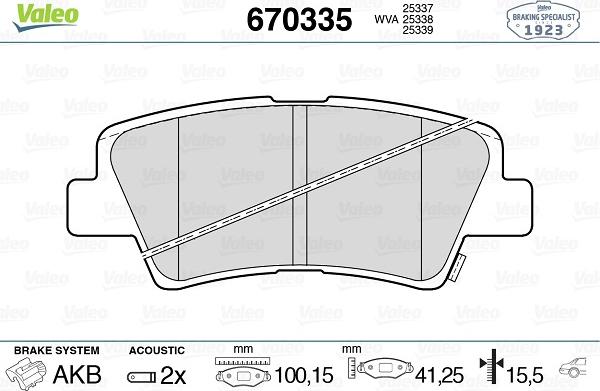 Valeo 670335 - Комплект спирачно феродо, дискови спирачки vvparts.bg