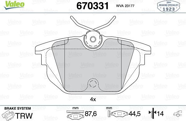 Valeo 670331 - Комплект спирачно феродо, дискови спирачки vvparts.bg