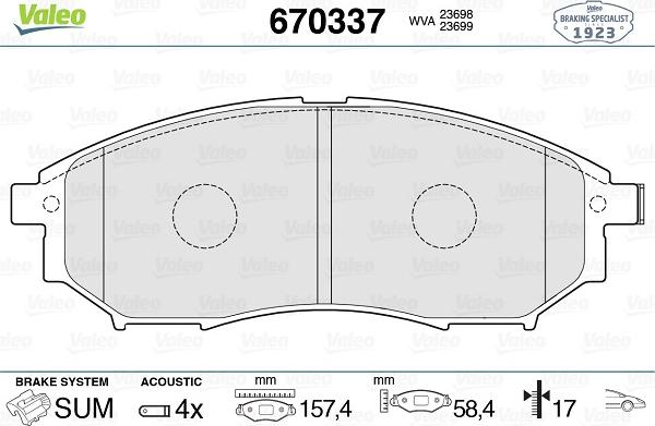 Valeo 670337 - Комплект спирачно феродо, дискови спирачки vvparts.bg