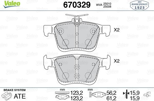 Valeo 670329 - Комплект спирачно феродо, дискови спирачки vvparts.bg