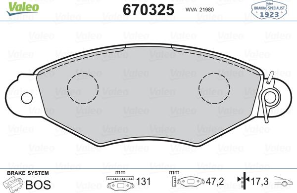 Valeo 670325 - Комплект спирачно феродо, дискови спирачки vvparts.bg