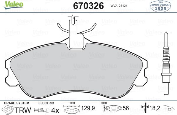 Valeo 670326 - Комплект спирачно феродо, дискови спирачки vvparts.bg