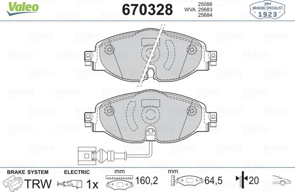 Valeo 670328 - Комплект спирачно феродо, дискови спирачки vvparts.bg