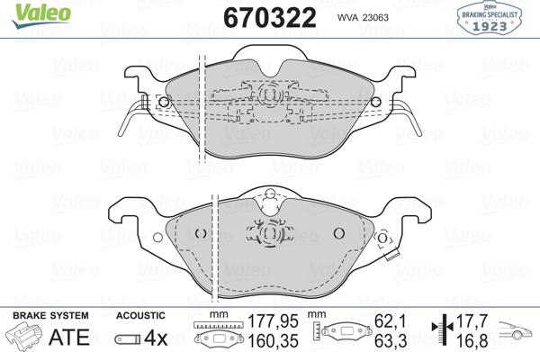 Valeo 670322 - Комплект спирачно феродо, дискови спирачки vvparts.bg