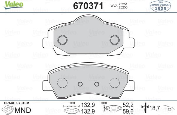 Valeo 670371 - Комплект спирачно феродо, дискови спирачки vvparts.bg