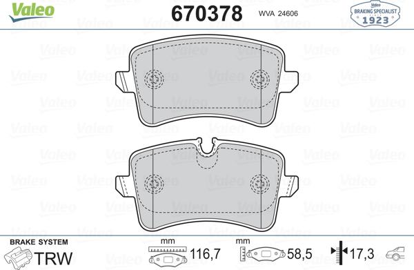 Valeo 670378 - Комплект спирачно феродо, дискови спирачки vvparts.bg