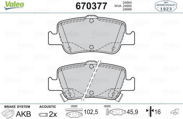 Valeo 670377 - Комплект спирачно феродо, дискови спирачки vvparts.bg