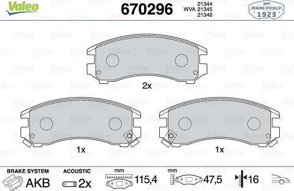 Valeo 670296 - Комплект спирачно феродо, дискови спирачки vvparts.bg