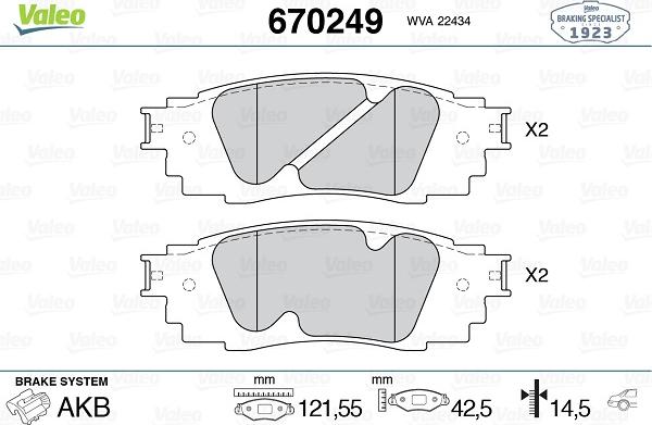 Valeo 670249 - Комплект спирачно феродо, дискови спирачки vvparts.bg