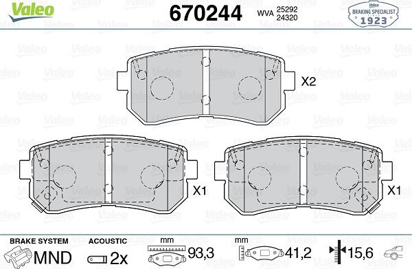 Valeo 670244 - Комплект спирачно феродо, дискови спирачки vvparts.bg