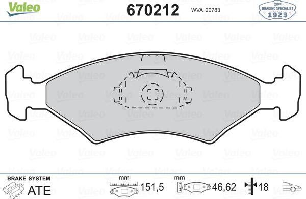 Valeo 670212 - Комплект спирачно феродо, дискови спирачки vvparts.bg