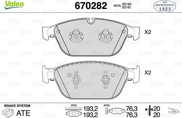 Valeo 670282 - Комплект спирачно феродо, дискови спирачки vvparts.bg