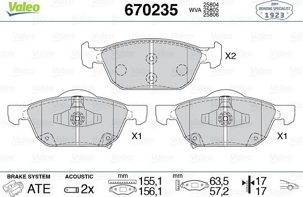 Valeo 670235 - Комплект спирачно феродо, дискови спирачки vvparts.bg