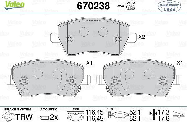 Valeo 670238 - Комплект спирачно феродо, дискови спирачки vvparts.bg