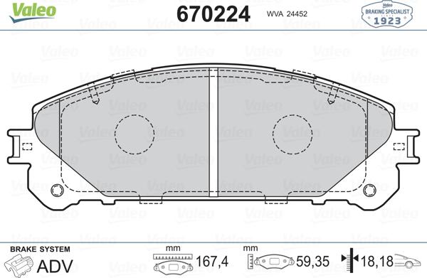 Valeo 670224 - Комплект спирачно феродо, дискови спирачки vvparts.bg