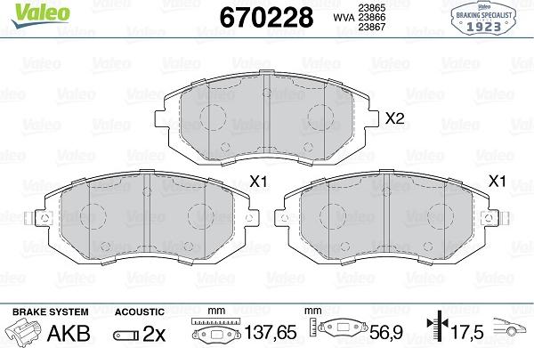 Valeo 670228 - Комплект спирачно феродо, дискови спирачки vvparts.bg