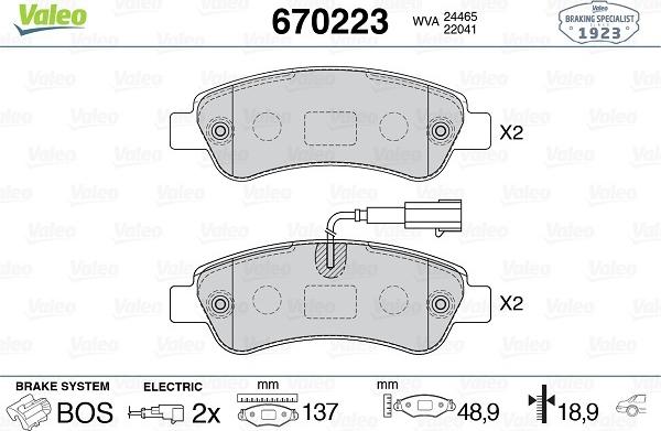 Valeo 670223 - Комплект спирачно феродо, дискови спирачки vvparts.bg