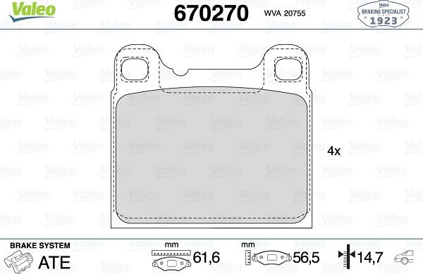 Valeo 670270 - Комплект спирачно феродо, дискови спирачки vvparts.bg