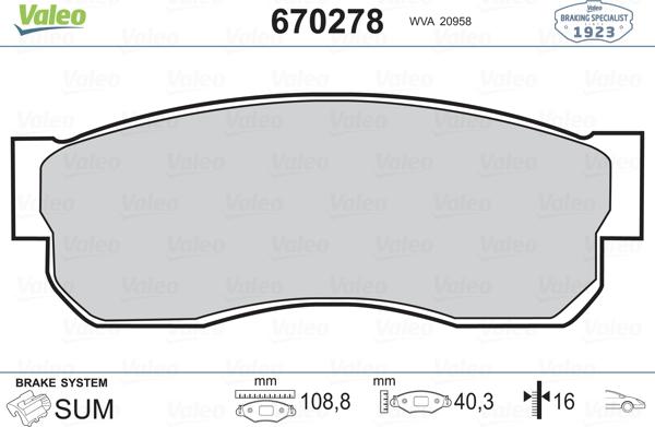 Valeo 670278 - Комплект спирачно феродо, дискови спирачки vvparts.bg