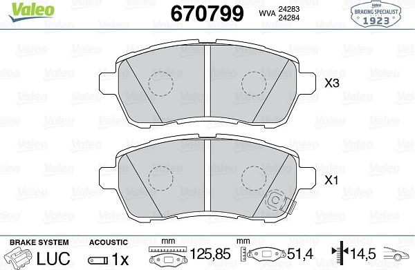 Valeo 670799 - Комплект спирачно феродо, дискови спирачки vvparts.bg