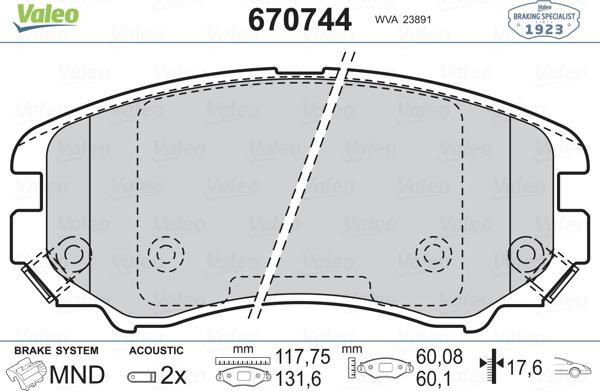 Valeo 670744 - Комплект спирачно феродо, дискови спирачки vvparts.bg