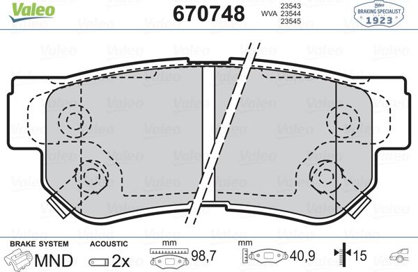 Valeo 670748 - Комплект спирачно феродо, дискови спирачки vvparts.bg