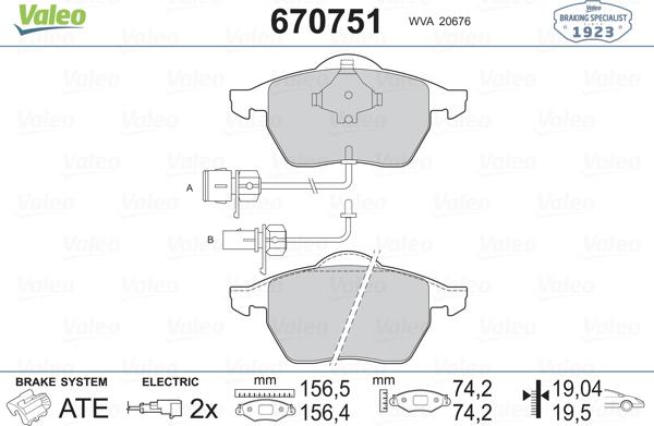 Valeo 670751 - Комплект спирачно феродо, дискови спирачки vvparts.bg