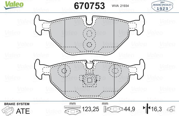 Valeo 670753 - Комплект спирачно феродо, дискови спирачки vvparts.bg