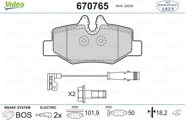 Valeo 670765 - Комплект спирачно феродо, дискови спирачки vvparts.bg