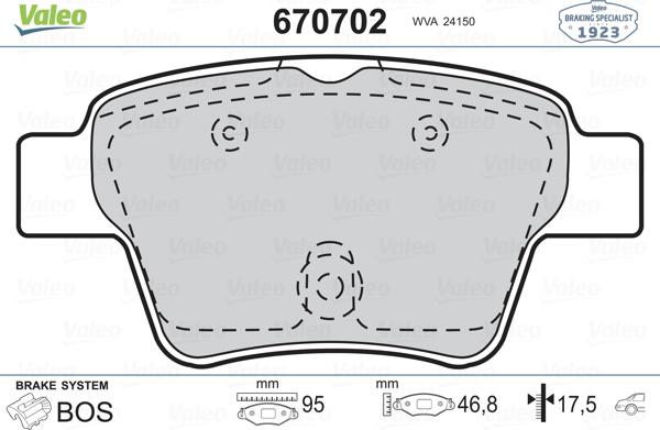 Valeo 670702 - Комплект спирачно феродо, дискови спирачки vvparts.bg