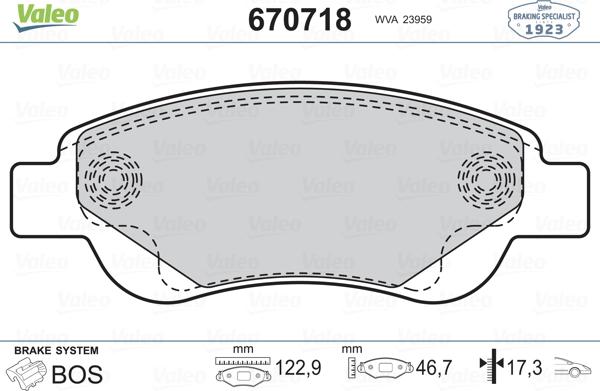 Valeo 670718 - Комплект спирачно феродо, дискови спирачки vvparts.bg