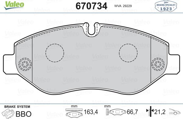 Valeo 670734 - Комплект спирачно феродо, дискови спирачки vvparts.bg